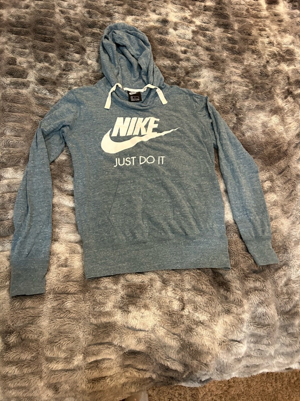 Nike Heather Blue Pullover Hoodie with White Swoosh